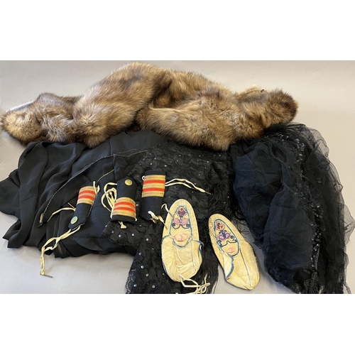 120 - INDIAN CHILD'S MOCCASINS, LACE & OTHER ITEMS a mixed lot including a pair of cream leather child siz... 