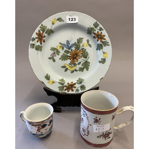 123 - Delft Plate, Chinese Tankard and Cup