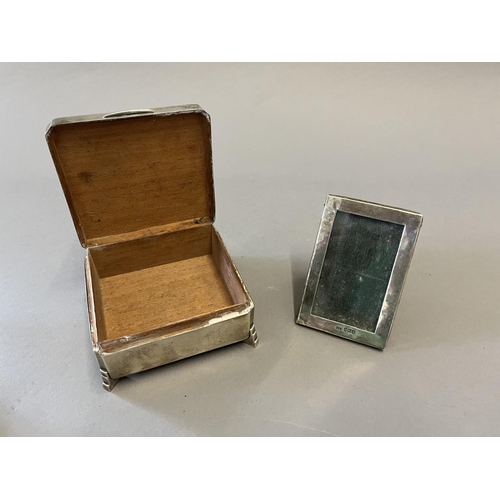 63 - Square Silver Art Deco Cigarette Box and a Mounted Photograph