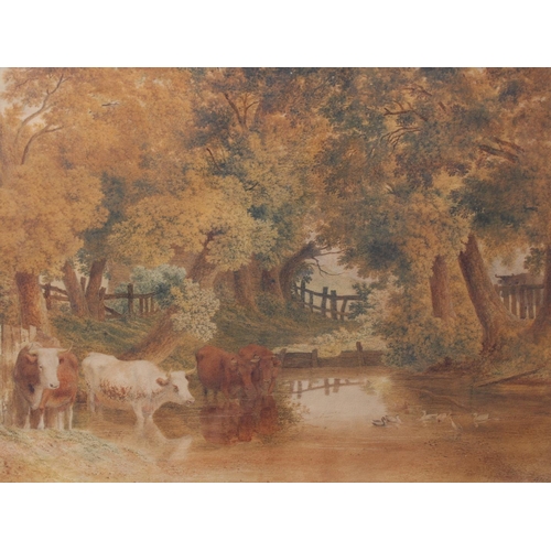 530 - ROBERT HILLS (1799-1864) CATTLE WATERING AT A SHADY COUNTRY POOL Signed and dated indistinctly (1821... 