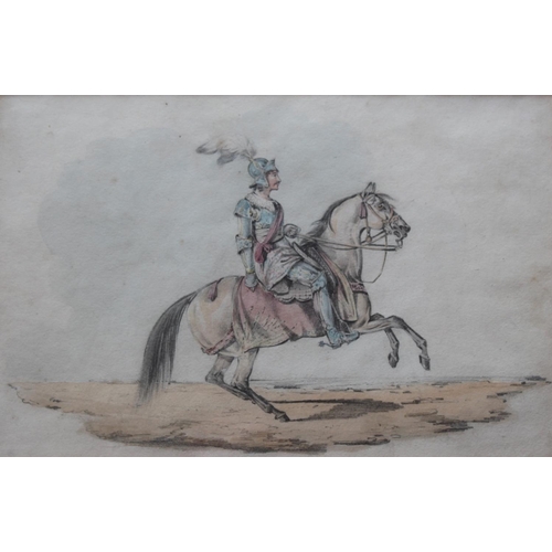 531 - HENRY THOMAS ALKEN (1785-1851) A WARRIOR MOUNTED ON AN ARAB HORSE Watercolour and pencil 18.5 x 28.5... 