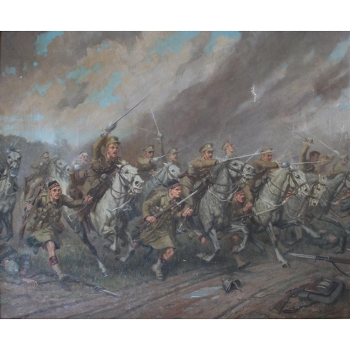 537 - CONRAD HEIGHTON LEIGH (1883-1958) CHARGE OF SCOTS GREYS AND HIGHLANDERS AT ST. QUENTIN Signed, insc... 