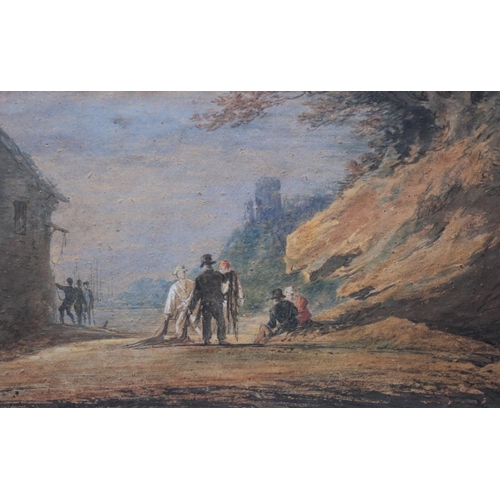 539 - WILLIAM PAYNE (1760-1830) FISHERFOLK BY A COASTAL INLET Gouache 17.5 x 27.5cm.; with another, shore ... 