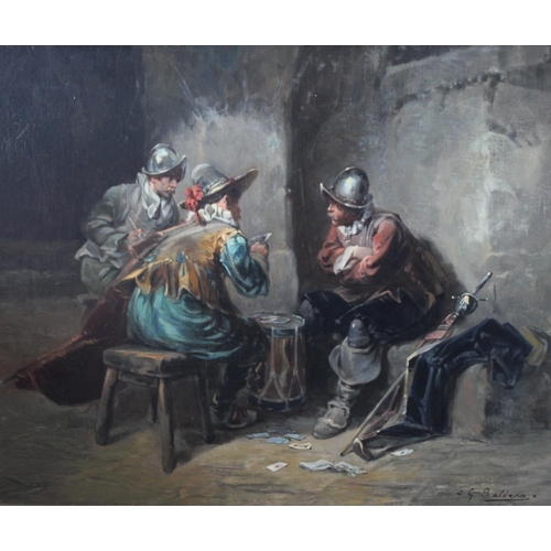 558 - LUIGI GIORGIO BALDERO (c.1840-c.1910) THREE SOLDIERS PLAYING CARDS Signed, oil on canvas 58.5 x 72cm... 