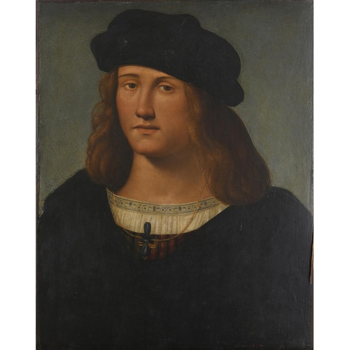 559 - MANNER OF ANDREA SOLARIO (1460-1524) PORTRAIT OF A YOUNG MAN Bust length, wearing a dark cloak and c... 