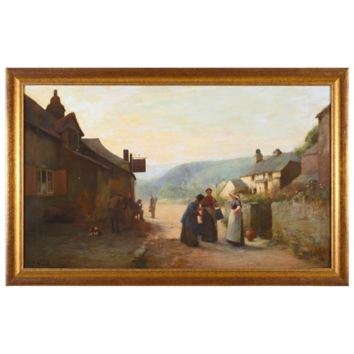 568 - JOHN WHITE (1851-1933) GOSSIP OUTSIDE AN INN Signed and dated 1904, oil on canvas 74.5 x 126cm. ++ E... 