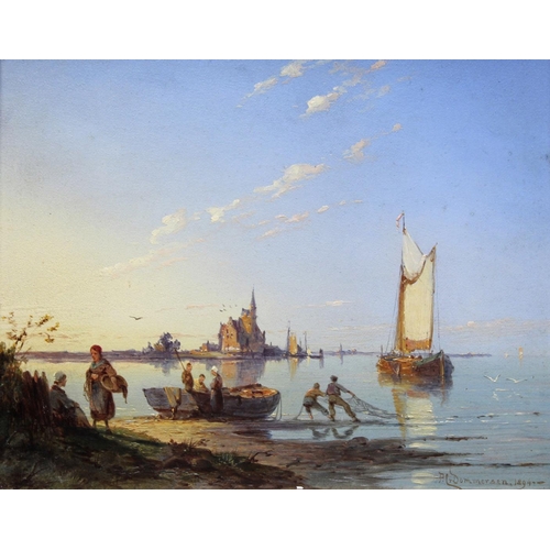 574 - PIETER CHRISTIAAN DOMMERSEN (1833-1908) FISHERFOLK ON A SHORE A pair, both signed and dated 1894, ar... 