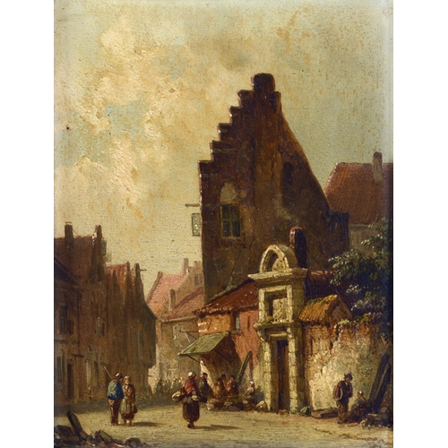 576 - ADRIANUS EVERSEN (1818-1897) FIGURES ON A DUTCH STREET Signed and also signed with initials in monog... 