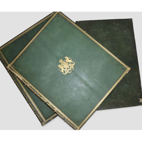 607 - BRITISH MUSEUM: PRINT FOLIOS Two, each empty but with many blank pages, green morocco, lettered `Fre... 