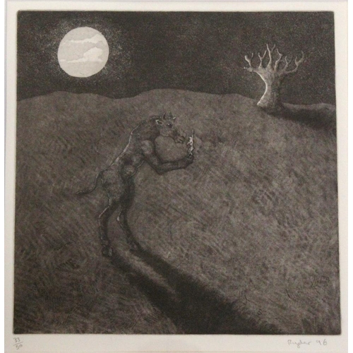 612 - SOPHIE RYDER (b.1963) MINOTAUR AND HARE Aquatint, 1996, signed in pencil, dated and numbered 33/50 ... 