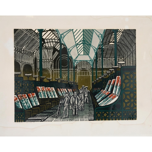 613 - EDWARD BAWDEN, CBE, RA (1903-1989) THE FLORAL HALL, COVENT GARDEN Colour linocut, 1967, signed and ... 