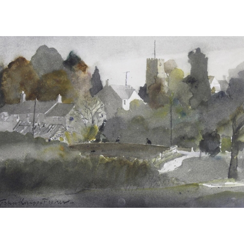 627 - JOHN KNAPP-FISHER (1931-2015) AUTUMN IN CHARLBURY Signed and dated 1995, watercolour and pencil 24 ... 