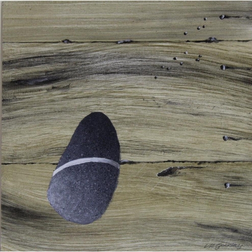 661 - LESLIE GOODAY, OBE (1921-2013) THREE PEARS; PEBBLE Two, both signed, acrylic on card Each 20 x 20cm... 