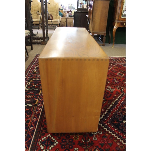 701 - ERCOL SIDEBOARD & DRESSING TABLE MIRROR a light elm sideboard with a two door cupboard and internal ... 