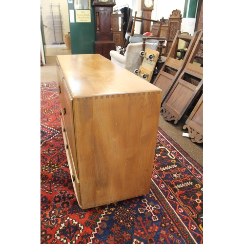 701 - ERCOL SIDEBOARD & DRESSING TABLE MIRROR a light elm sideboard with a two door cupboard and internal ... 