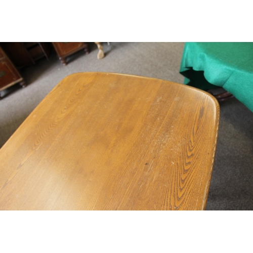 702 - ERCOL DINING TABLE & CHAIRS a light elm and beech dining table with splayed legs (151cms long), also... 