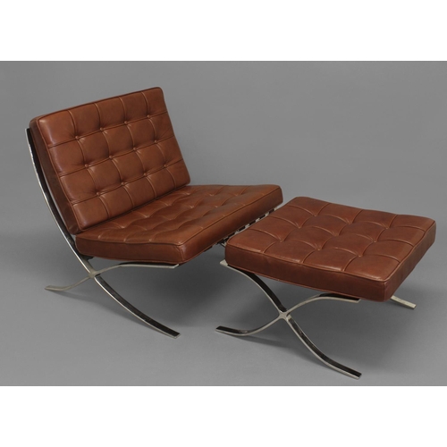 710 - PAIR OF DESIGNER 'BARCELONA' CHAIRS & STOOL after Ludwig Mies van der Rohe, with a chromed metal x f... 