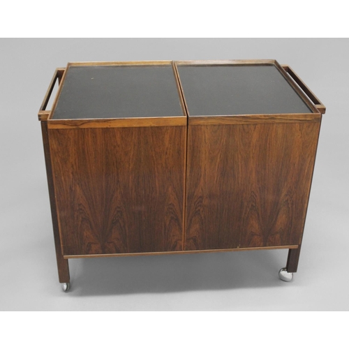 716 - DANISH 1960'S ROSEWOOD BAR CART - NIELS ERIK GLASDAM JENSEN a Rosewood expanding bar cart with an eb... 