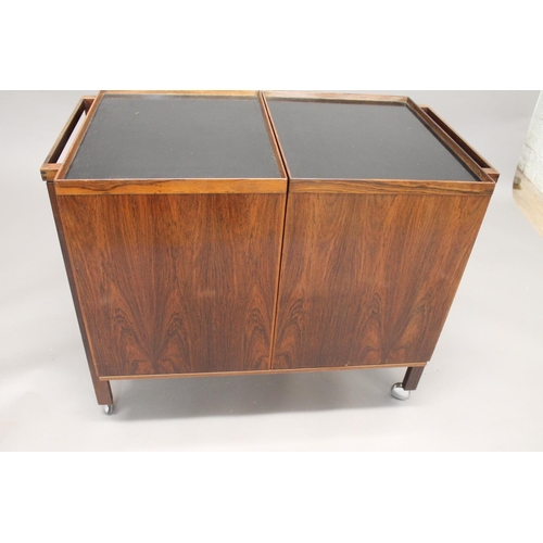 716 - DANISH 1960'S ROSEWOOD BAR CART - NIELS ERIK GLASDAM JENSEN a Rosewood expanding bar cart with an eb... 