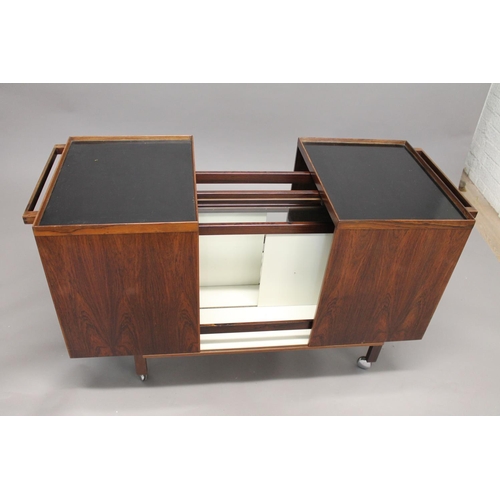 716 - DANISH 1960'S ROSEWOOD BAR CART - NIELS ERIK GLASDAM JENSEN a Rosewood expanding bar cart with an eb... 