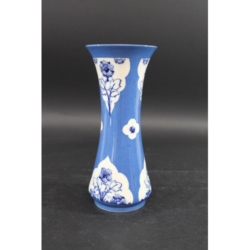 721 - MOORCROFT VASE - FORGET ME NOT a slender vase painted with panels of forget-me-nots on a powder blue... 