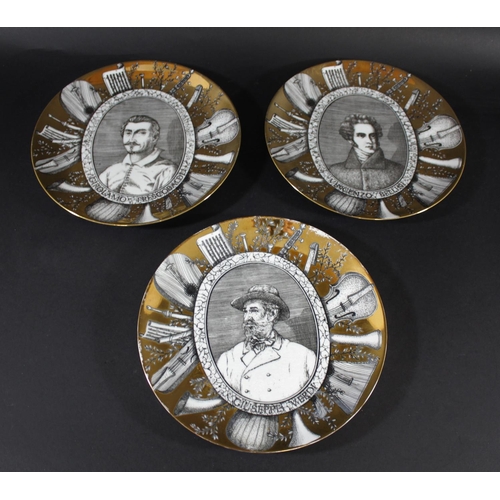 733 - FORNASETTI PLATES - GRANDI MAESTRI three Grandi Maestri plates with depictions of Verdi, Bellini and... 