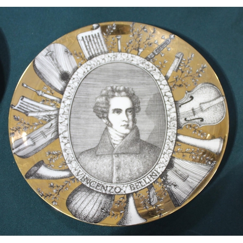 733 - FORNASETTI PLATES - GRANDI MAESTRI three Grandi Maestri plates with depictions of Verdi, Bellini and... 