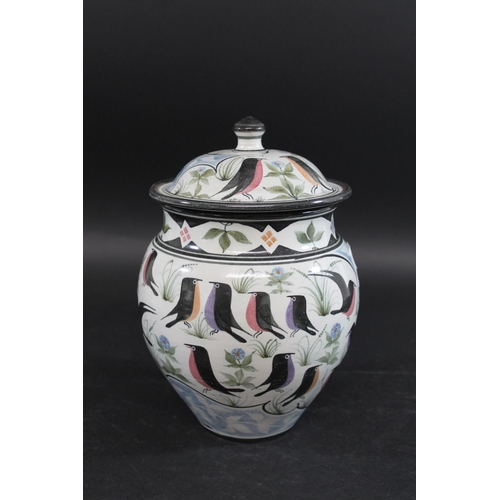 737 - LAURENCE MCGOWAN (B 1942) - STUDIO POTTERY LIDDED JAR a large stoneware lidded jar painted with band... 