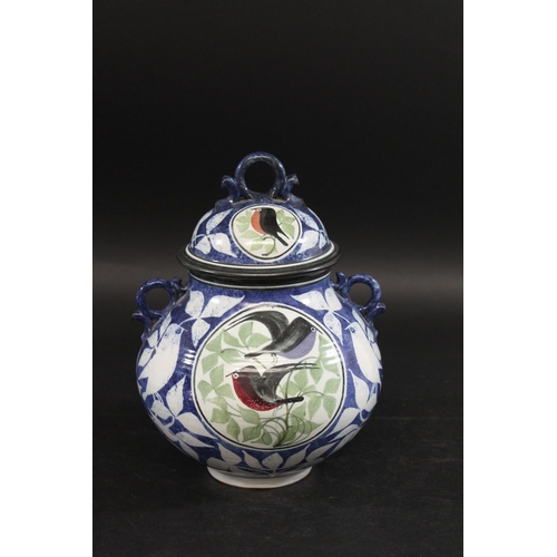 739 - LAURENCE MCGOWAN (B 1942) - STUDIO POTTERY LIDDED JAR a stoneware lidded jar, painted with birds wit... 