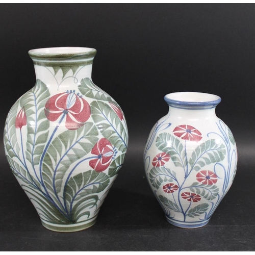 741 - LAURENCE MCGOWAN (B 1942) - LARGE STUDIO POTTERY VASE a large stoneware vase painted with flowers an... 