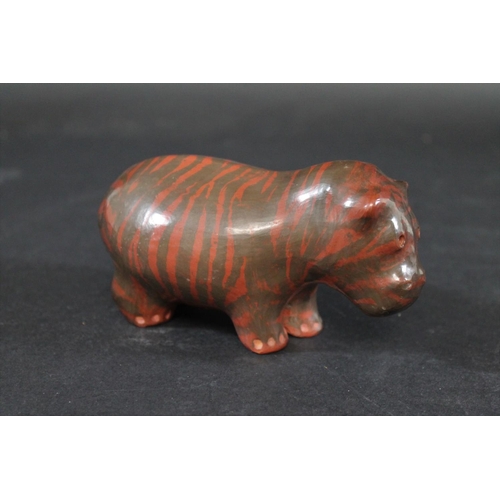 752 - SIDDIG EL NIGOUMI (1931-1996) POTTERY HIPPO - 1988 a small pottery model of a Hippo with a stripe ef... 