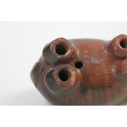 752 - SIDDIG EL NIGOUMI (1931-1996) POTTERY HIPPO - 1988 a small pottery model of a Hippo with a stripe ef... 