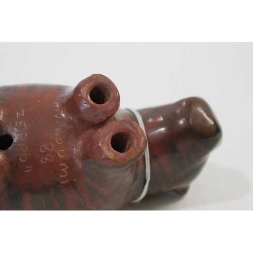 752 - SIDDIG EL NIGOUMI (1931-1996) POTTERY HIPPO - 1988 a small pottery model of a Hippo with a stripe ef... 