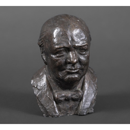 754 - FRANTA BELSKY (1921-2000) - BRONZE BUST OF WINSTON CHURCHILL a small bronze cast portrait bust of Wi... 