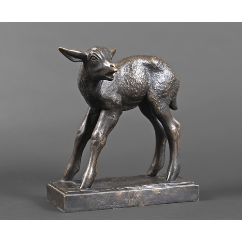 757 - RAYMOND DE MEESTER (BELGIUM 1904-1995) - BRONZE OF A LAMB a large bronze figure of standing lamb, mo... 