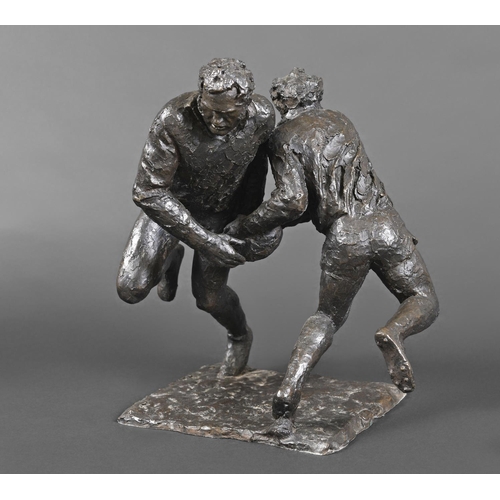 758 - JOHN BONAR DUNLOP ARBS (NEW ZEALAND 1916-1992) - LARGE BRONZE OF RUGBY PLAYERS a large bronze group ... 