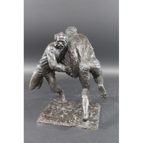 758 - JOHN BONAR DUNLOP ARBS (NEW ZEALAND 1916-1992) - LARGE BRONZE OF RUGBY PLAYERS a large bronze group ... 