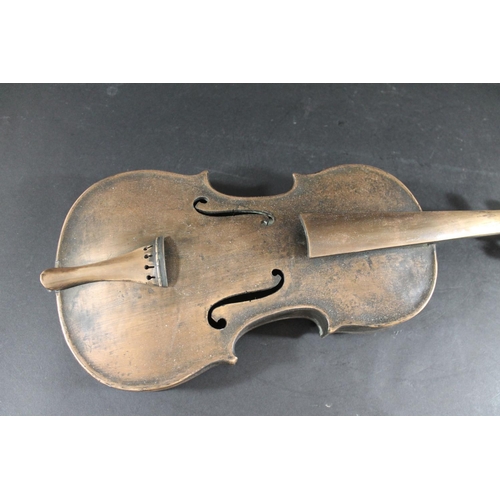 763 - CAST OF A BRONZE VIOLIN a cast of a full length violin, complete with tailpiece which can be removed... 