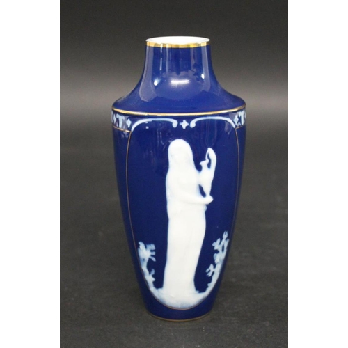 768 - LIMOGES PATE SUR PATE VASE - MARCEL CHAUFRIASSE a 20thc porcelain vase, with a classical figure hold... 