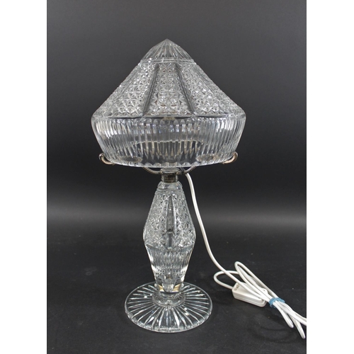 821 - CUT GLASS TABLE LAMP & SHADE - EDISWAN an early 20thc cut glass lamp, with a star cut and faceted de... 