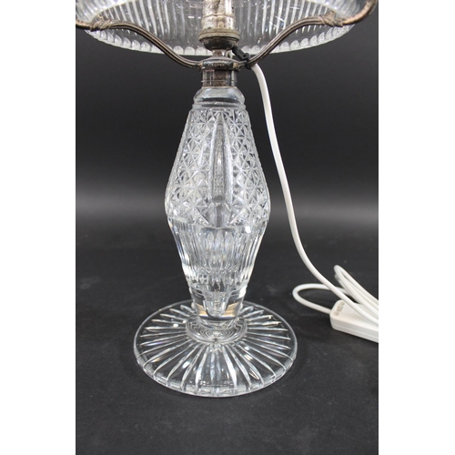 821 - CUT GLASS TABLE LAMP & SHADE - EDISWAN an early 20thc cut glass lamp, with a star cut and faceted de... 