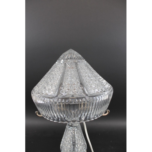 821 - CUT GLASS TABLE LAMP & SHADE - EDISWAN an early 20thc cut glass lamp, with a star cut and faceted de... 