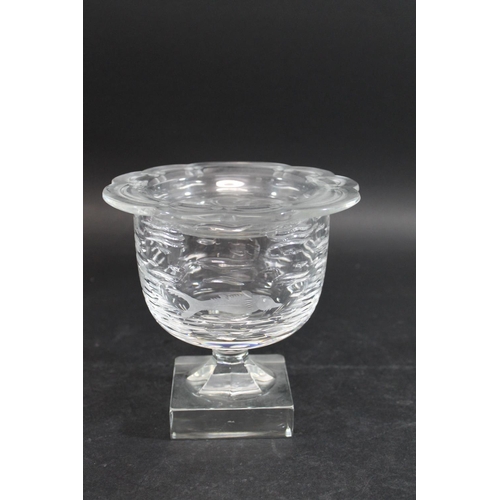 823 - CAVIAR ENGRAVED GLASS BOWL & COVER - SIGNED the circular bowl engraved with a fish amongst water, th... 