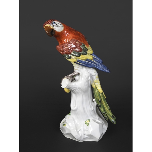 830 - LARGE MEISSEN PARROT 20thc, the large Parrot brightly painted with the head turned to one side with ... 