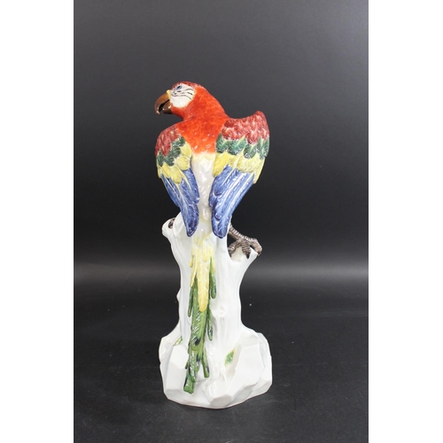 830 - LARGE MEISSEN PARROT 20thc, the large Parrot brightly painted with the head turned to one side with ... 