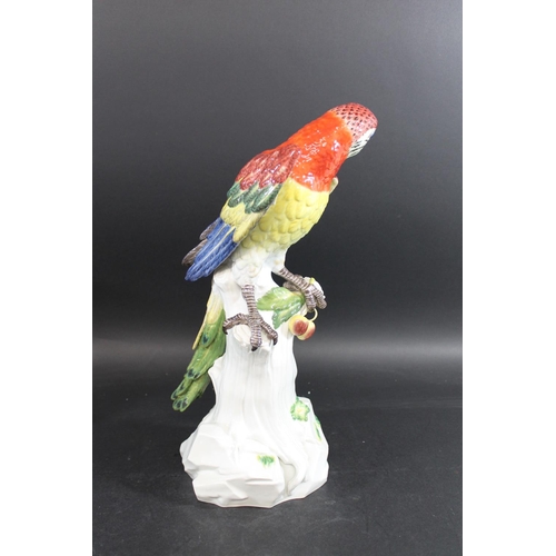 830 - LARGE MEISSEN PARROT 20thc, the large Parrot brightly painted with the head turned to one side with ... 