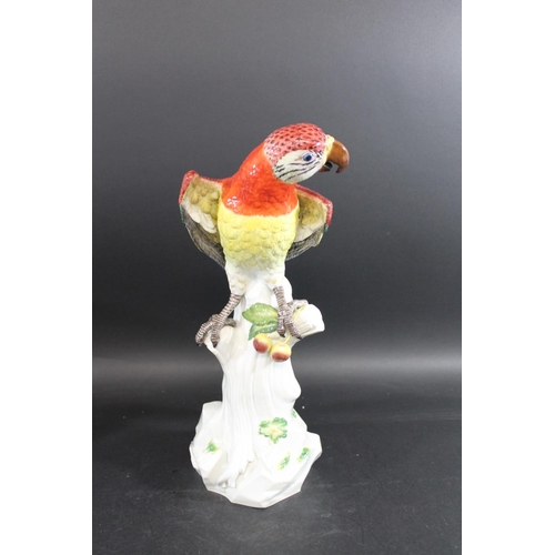 830 - LARGE MEISSEN PARROT 20thc, the large Parrot brightly painted with the head turned to one side with ... 