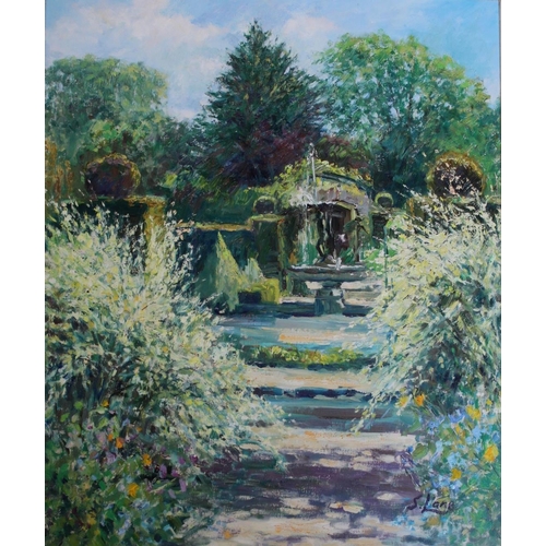 161A - SUSAN LANE (b.1954)  YELLOW BROOM, VIEW TOWARDS THE FOUNTAIN, EASTLEACH HOUSE, EASTLEACH, GLOUCESTE... 