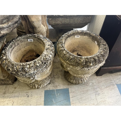 784 - Pair of Circular Swagged Stone Planters