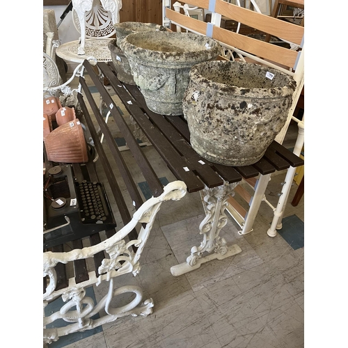 791 - White Painted Cast Iron Bench with Serpent and Dog Decoration and a Matching Table